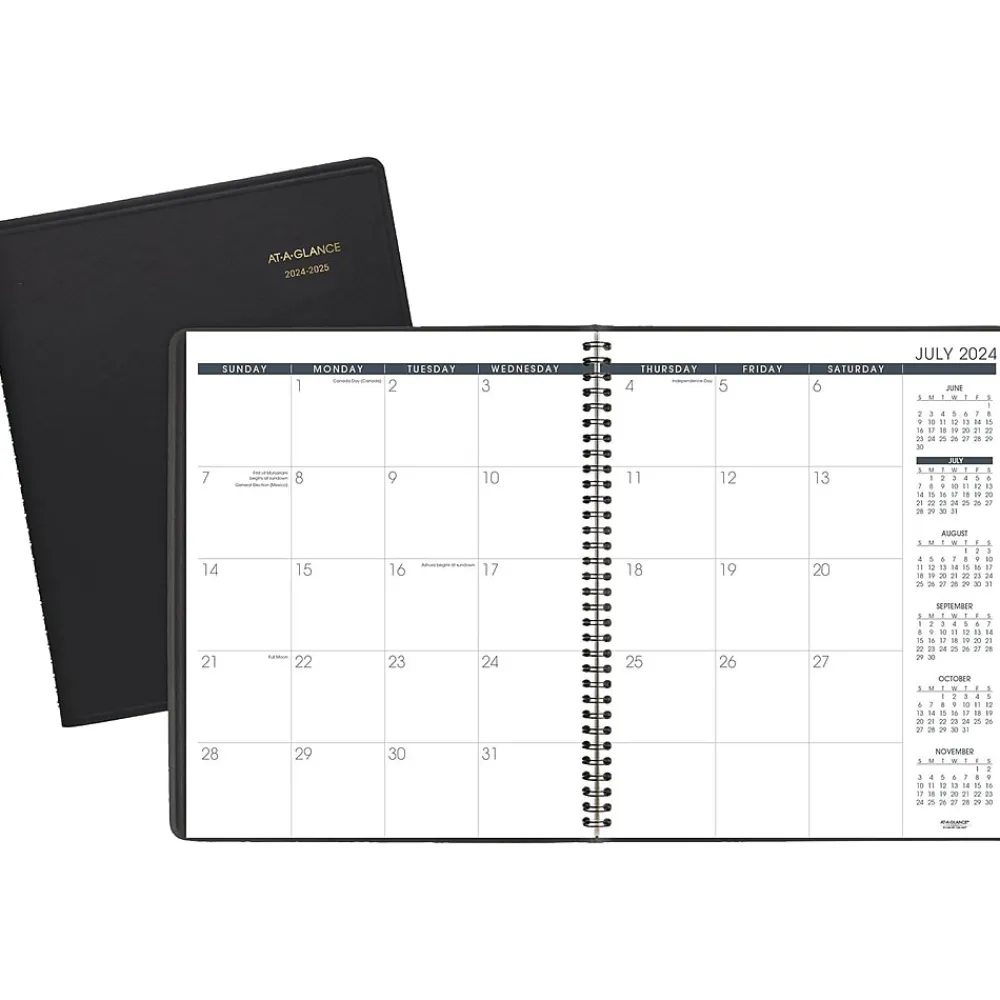 Academic Planners|AT-A-GLANCE 2024-2025 9" x 11" Academic Monthly Planner, Faux Leather Cover, Black (70-074-05-25)