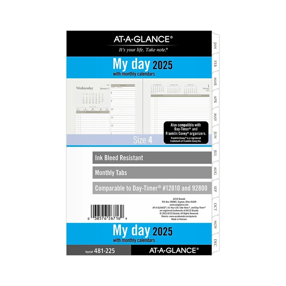 Calendars & Planners Refills|AT-A-GLANCE 2025 5.5" x 8.5" Daily & Monthly Planner Refill Pages, White/Brown (481-225-25)