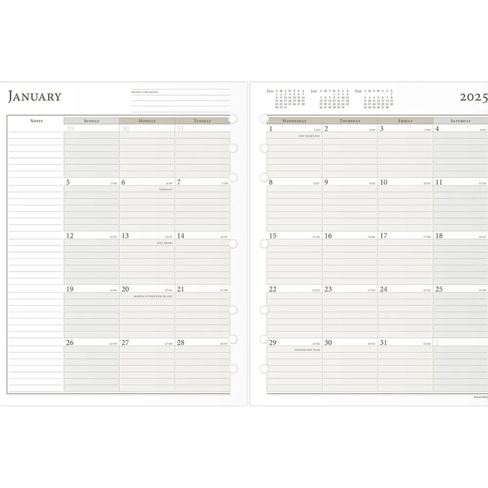 Calendars & Planners Refills|AT-A-GLANCE 2025 11" x 8.5" Daily & Monthly Planner Refill, White/Brown (491-125-25)