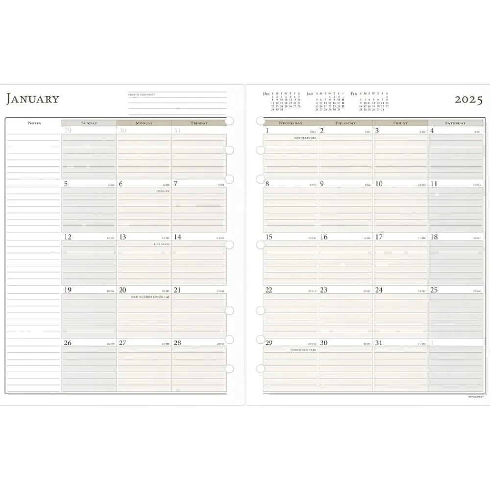 Calendars & Planners Refills|AT-A-GLANCE 2025 11" x 8.5" Daily & Monthly Planner Refill, White/Brown (491-225-25)