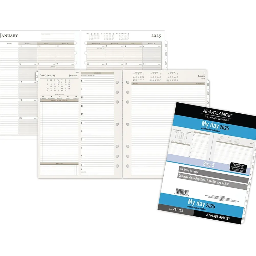 Calendars & Planners Refills|AT-A-GLANCE 2025 11" x 8.5" Daily & Monthly Planner Refill, White/Brown (491-225-25)