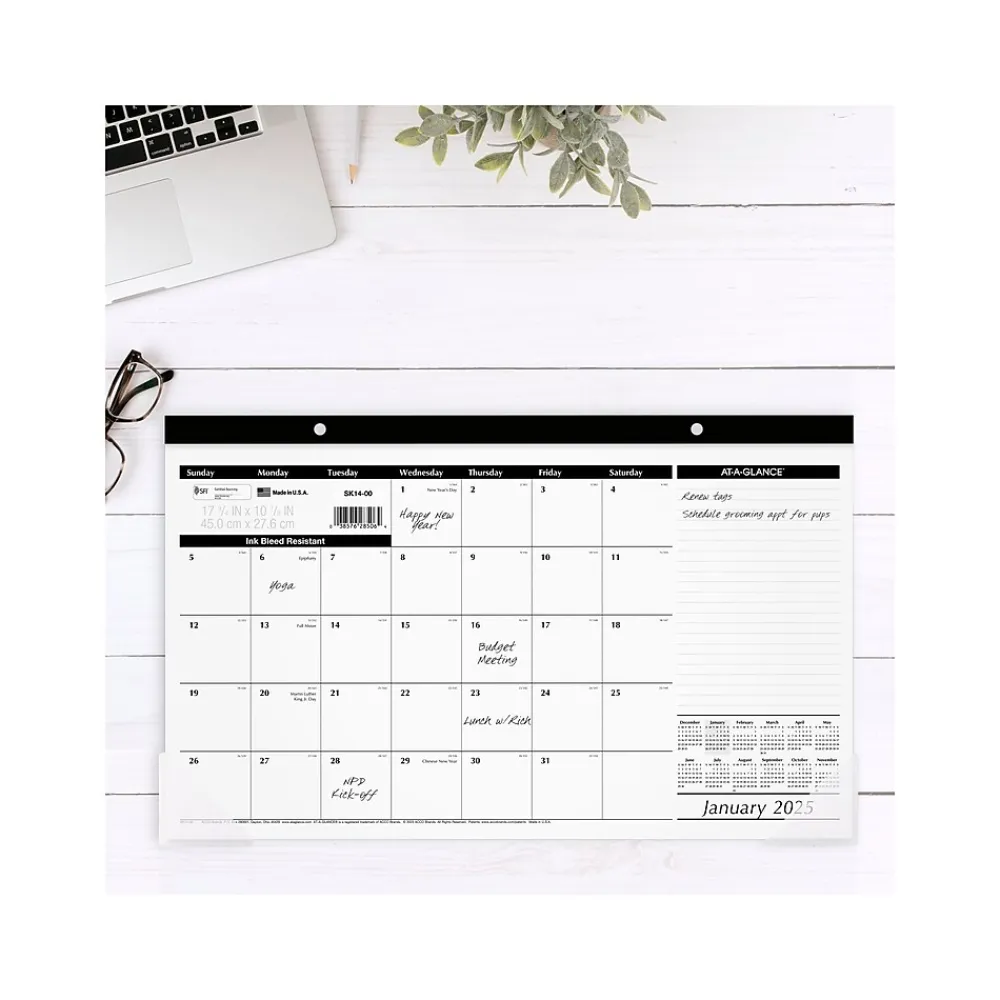 2025 Calendars|AT-A-GLANCE 2025 17.75" x 11" Monthly Desk Pad Calendar, White/Black (SK14-00-25)