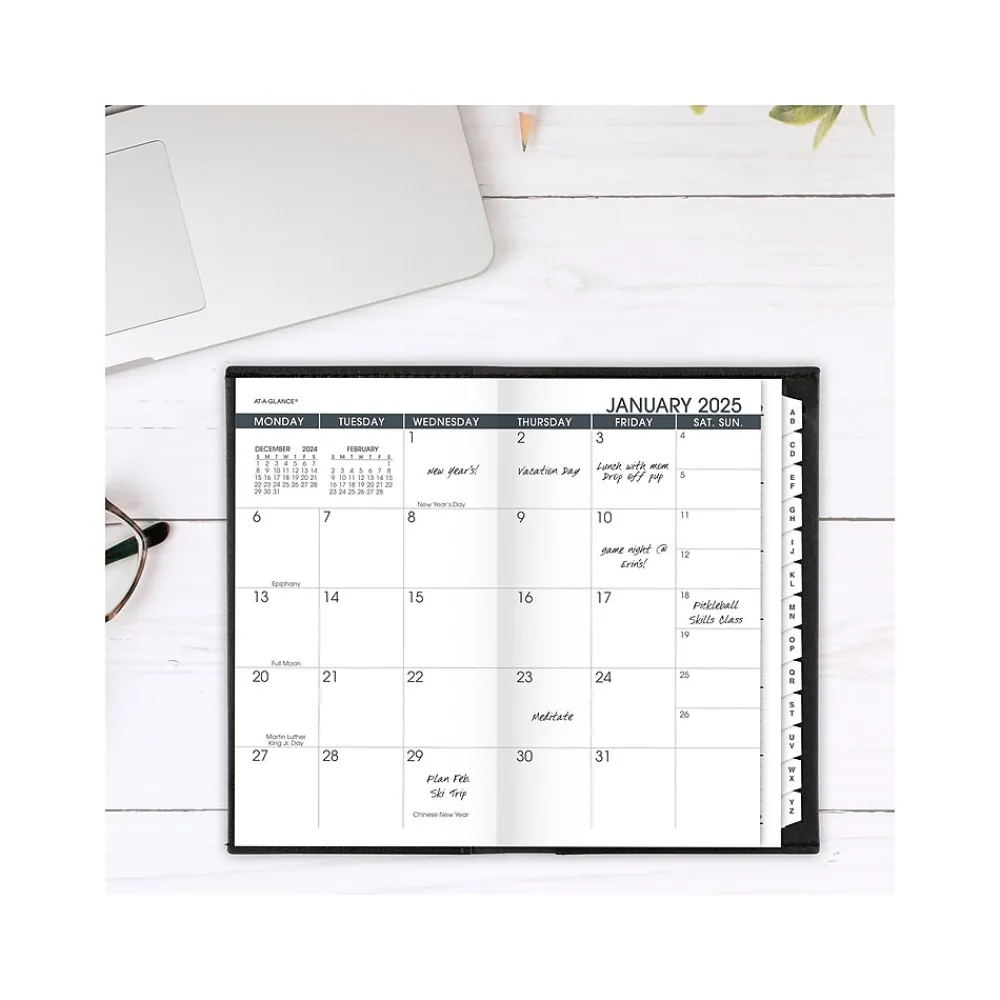 2025 Planners|AT-A-GLANCE 2025 3.5" x 6" Monthly Planner, Faux Leather Cover, Black (70-064-05-25)