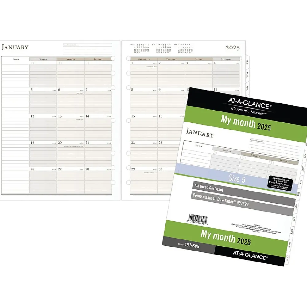 Calendars & Planners Refills|AT-A-GLANCE 2025 8.5" x 11" Monthly Planner Refill Pages, White/Brown (491-685-25)