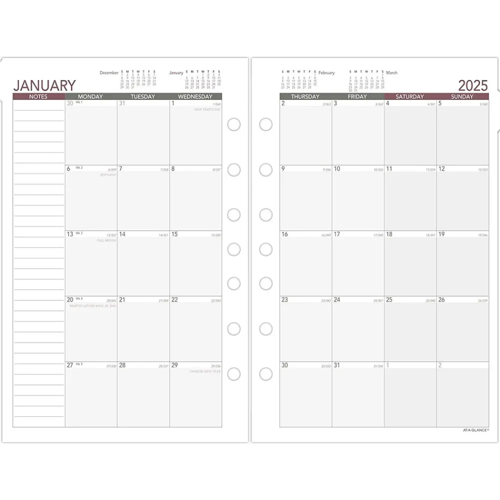 Calendars & Planners Refills|AT-A-GLANCE 2025 5.5" x 8.5" Monthly Planner Refill Pages, White/Gray (061-685Y-25)