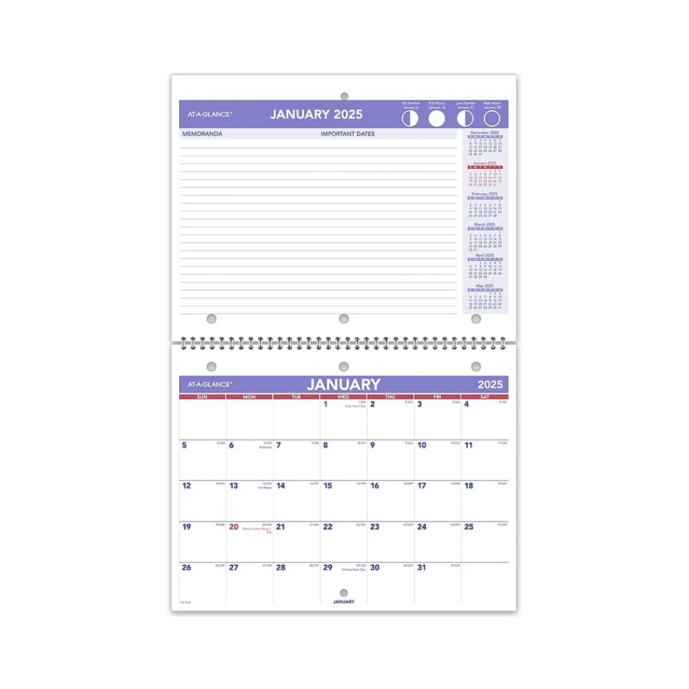 2025 Calendars|AT-A-GLANCE 2025 11" x 8.5" Monthly Wall Calendar, White/Purple (PM170-28-25)