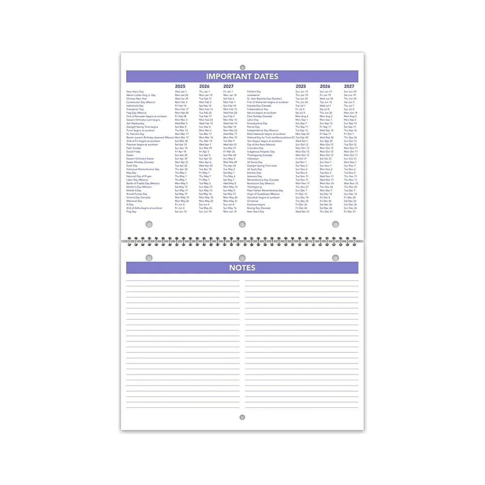 2025 Calendars|AT-A-GLANCE 2025 11" x 8.5" Monthly Wall Calendar, White/Purple (PM170-28-25)