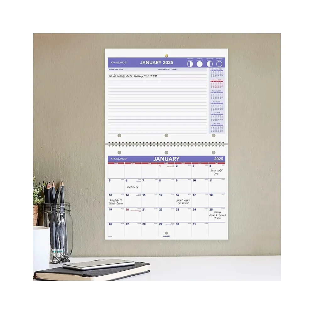 2025 Calendars|AT-A-GLANCE 2025 11" x 8.5" Monthly Wall Calendar, White/Purple (PM170-28-25)