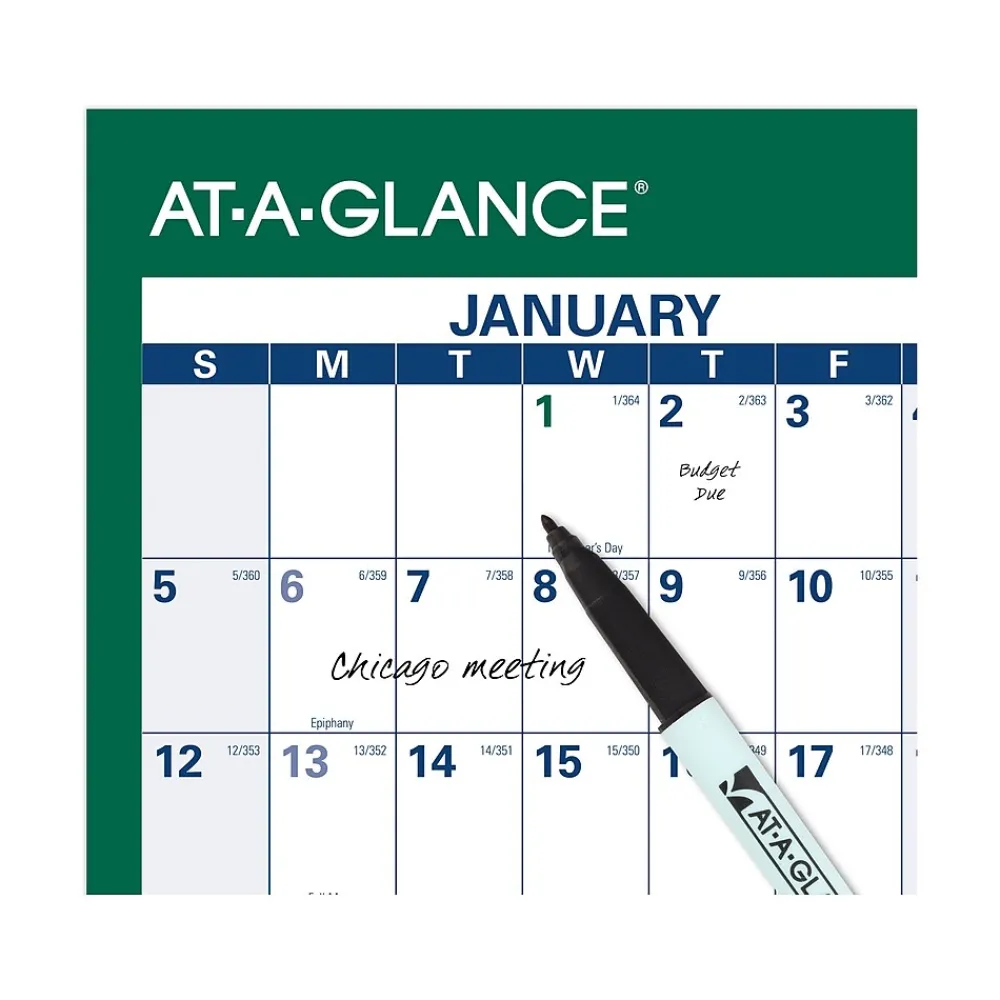 2025 Calendars|AT-A-GLANCE 2025 32" x 48" Yearly Dry Erase Wall Calendar, Reversible, White/Green (PM310-28-25)