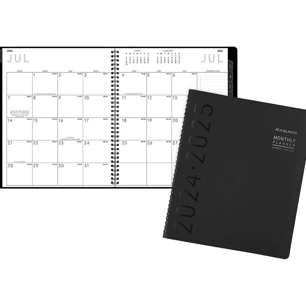 Academic Planners|AT-A-GLANCE 2024-2025 Contemporary 9" x 11" Academic Monthly Planner, Faux Leather Cover, Black (70-074X-05-25)