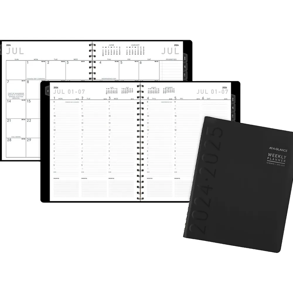 Academic Planners|AT-A-GLANCE 2024-2025 Contemporary 8.25" x 11" Academic Weekly & Monthly Planner, Faux Leather Cover, Black (70-957X-05-25)