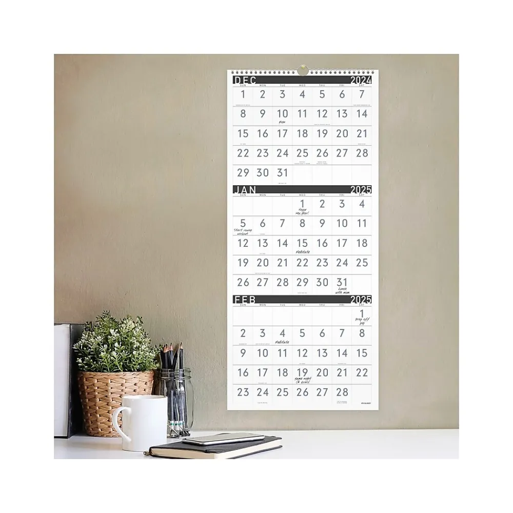 2025 Calendars|AT-A-GLANCE 2025 Contemporary 12" x 27" Three-Month Wall Calendar, White/Black (PM11X-28-25)