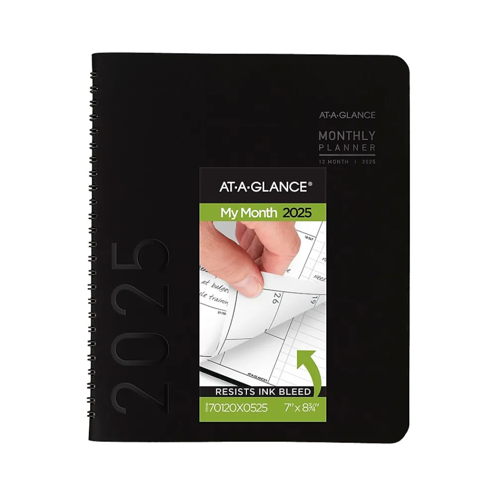 2025 Planners|AT-A-GLANCE 2025 Contemporary 7" x 8.75" Monthly Planner, Faux Leather Cover, Black (70-120X-05-25)