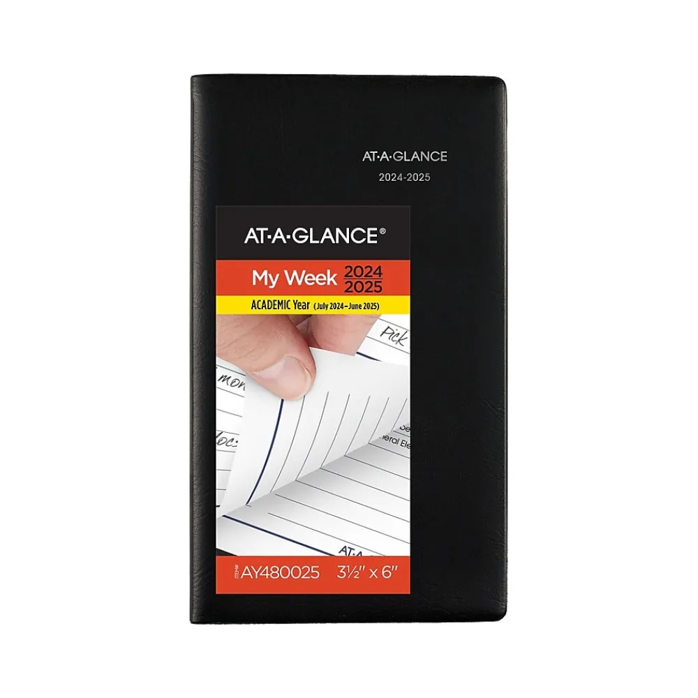 Academic Planners|AT-A-GLANCE 2024-2025 DayMinder 3.5" x 6" Academic Weekly Planner, Black (AY48-00-25)