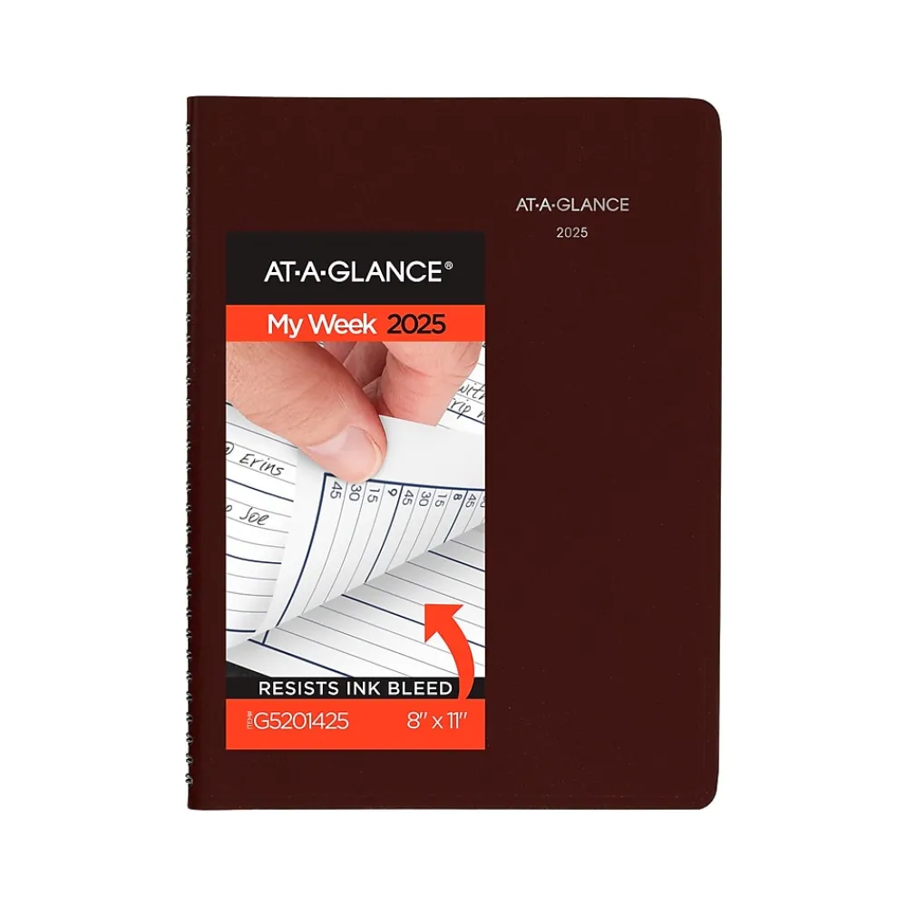 2025 Planners|AT-A-GLANCE 2025 DayMinder 8" x 11" Weekly Appointment Book, Faux Leather Cover, Burgundy (G520-14-25)