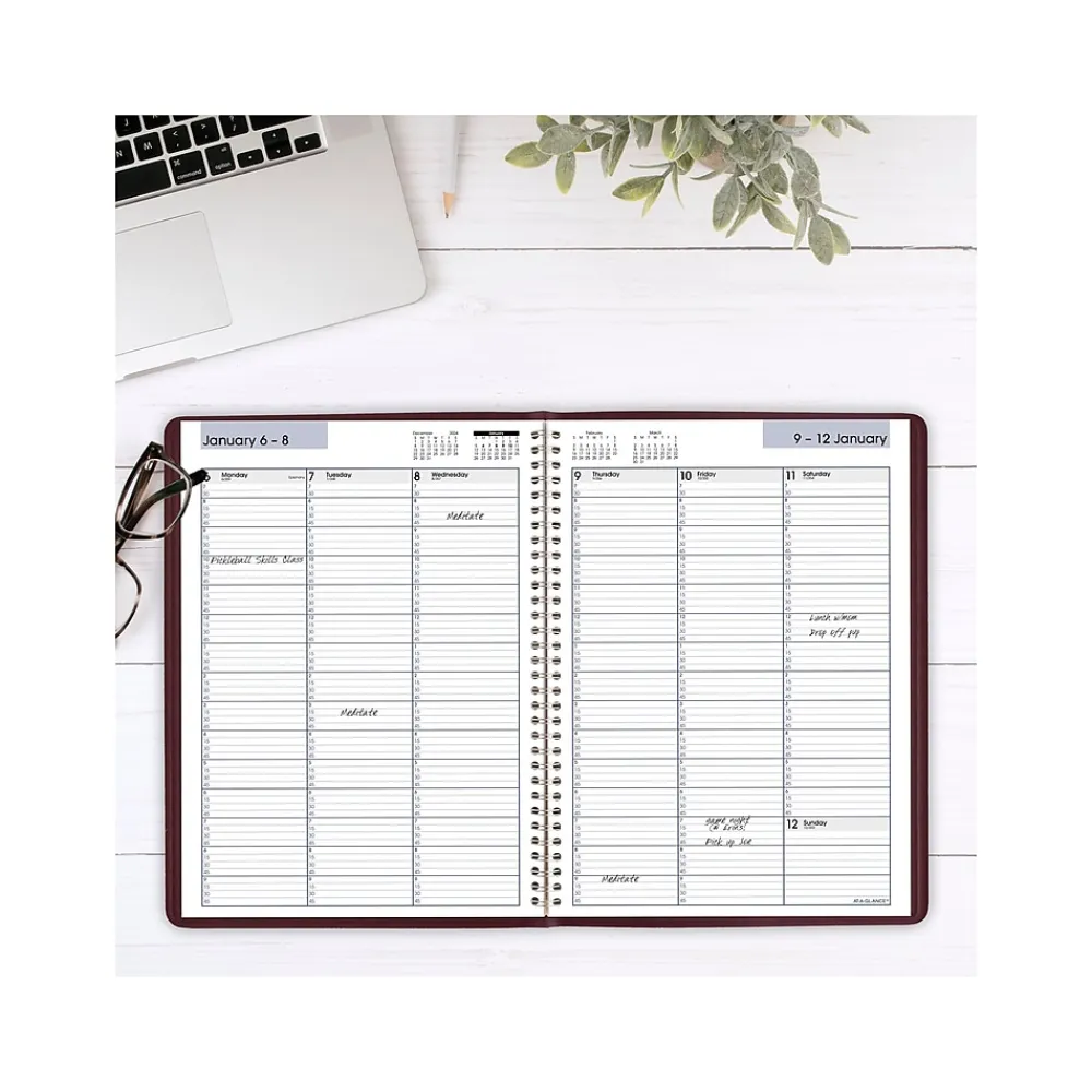 2025 Planners|AT-A-GLANCE 2025 DayMinder 8" x 11" Weekly Appointment Book, Faux Leather Cover, Burgundy (G520-14-25)