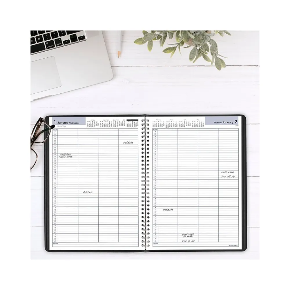 2025 Planners|AT-A-GLANCE 2025 DayMinder 8" x 11" 4-Person Daily Appointment Book, Faux Leather Cover, Black (G560-00-25)