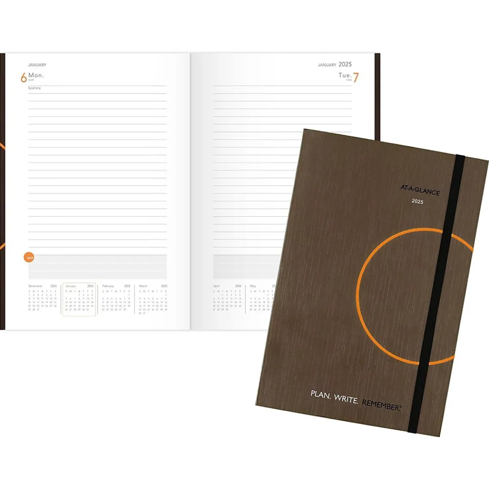 2025 Planners|AT-A-GLANCE 2025 Plan. Write. Remember. 5" x 8.25" Daily Planner, Paperboard Cover, Brown/Orange (70-6201-30-25)