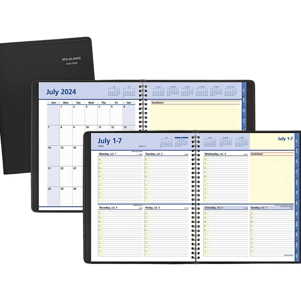 Academic Planners|AT-A-GLANCE 2024-2025 QuickNotes 8" x 10" Academic Weekly & Monthly Planner, Faux Leather Cover, Black (76-11-05-25)