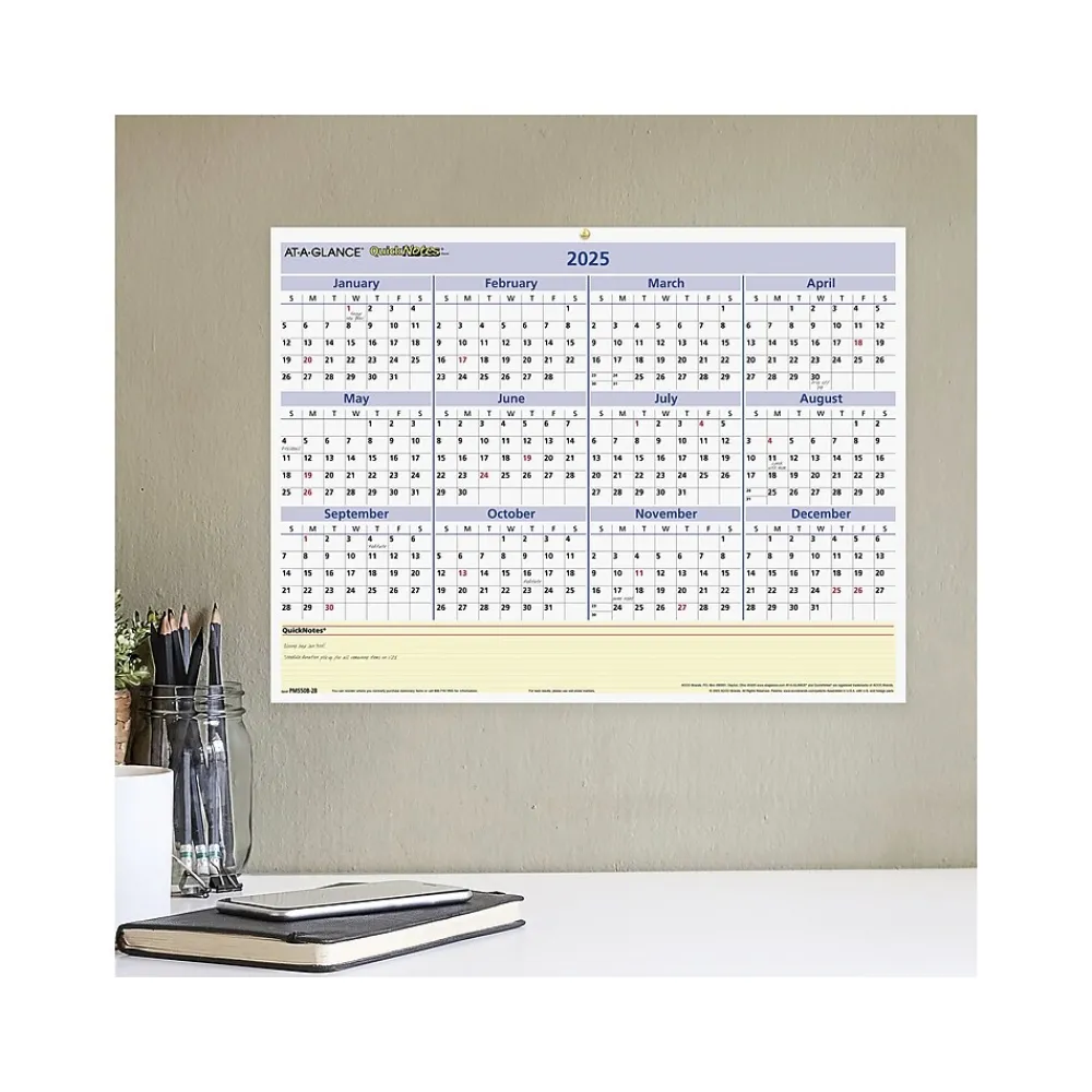 2025 Calendars|AT-A-GLANCE 2025 QuickNotes 16" x 12" Yearly/Monthly Wet-Erase Wall Calendar, Reversible (PM550B-28-25)
