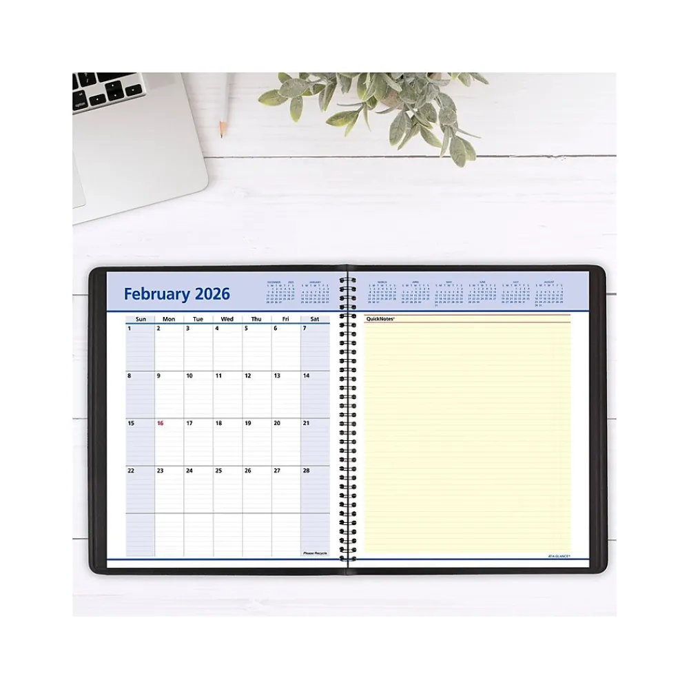 2025 Planners|AT-A-GLANCE 2025 QuickNotes 8" x 10" Weekly & Monthly Appointment Book, Faux Leather Cover, Black (76-01-05-25)