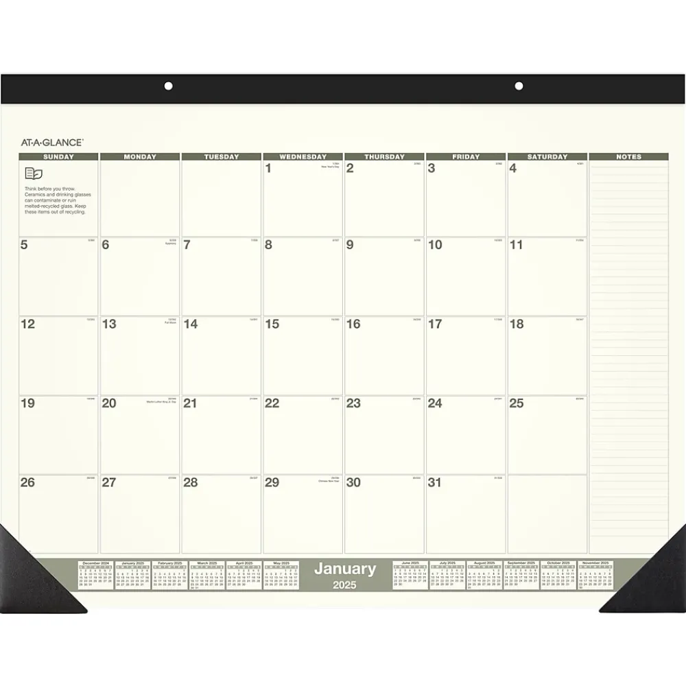 2025 Calendars|AT-A-GLANCE 2025 Recycled 21.75" x 17" Monthly Desk Calendar, Green/Black (SK32G-00-25)