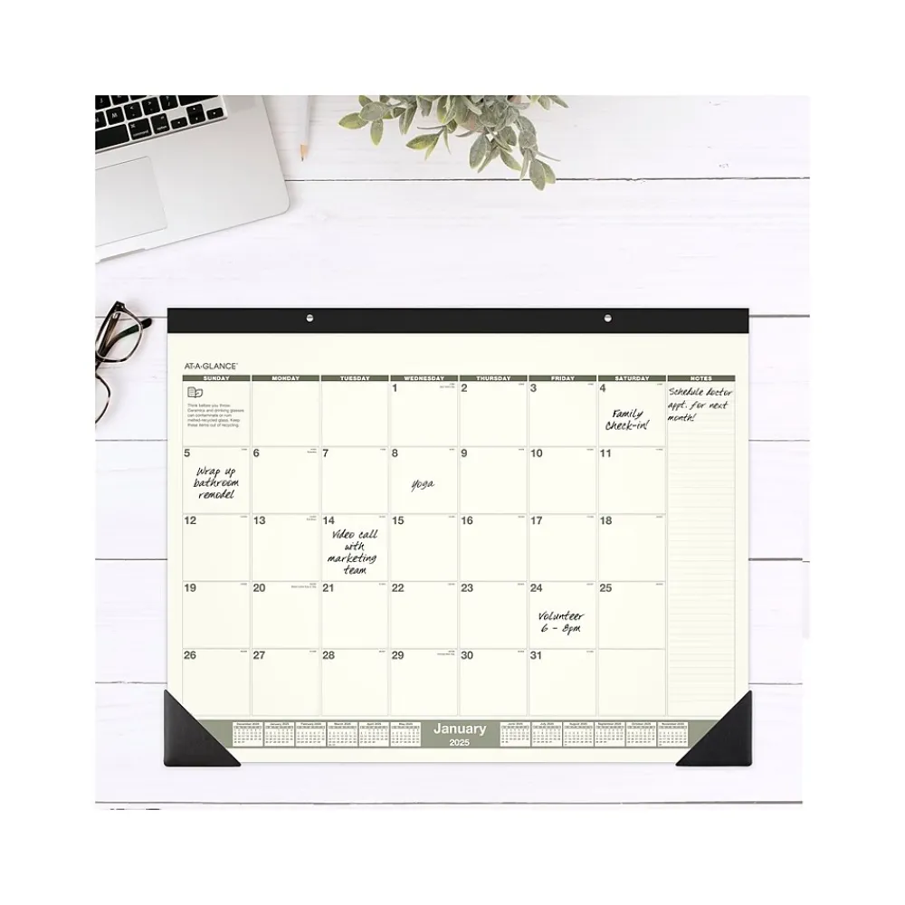 2025 Calendars|AT-A-GLANCE 2025 Recycled 21.75" x 17" Monthly Desk Calendar, Green/Black (SK32G-00-25)
