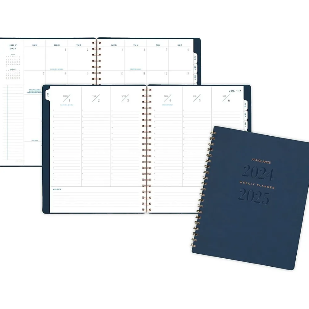 Academic Planners|AT-A-GLANCE 2024-2025 Signature 8.5" x 11" Academic Weekly & Monthly Planner, Faux Leather Cover, Navy (YP905A-20-25)
