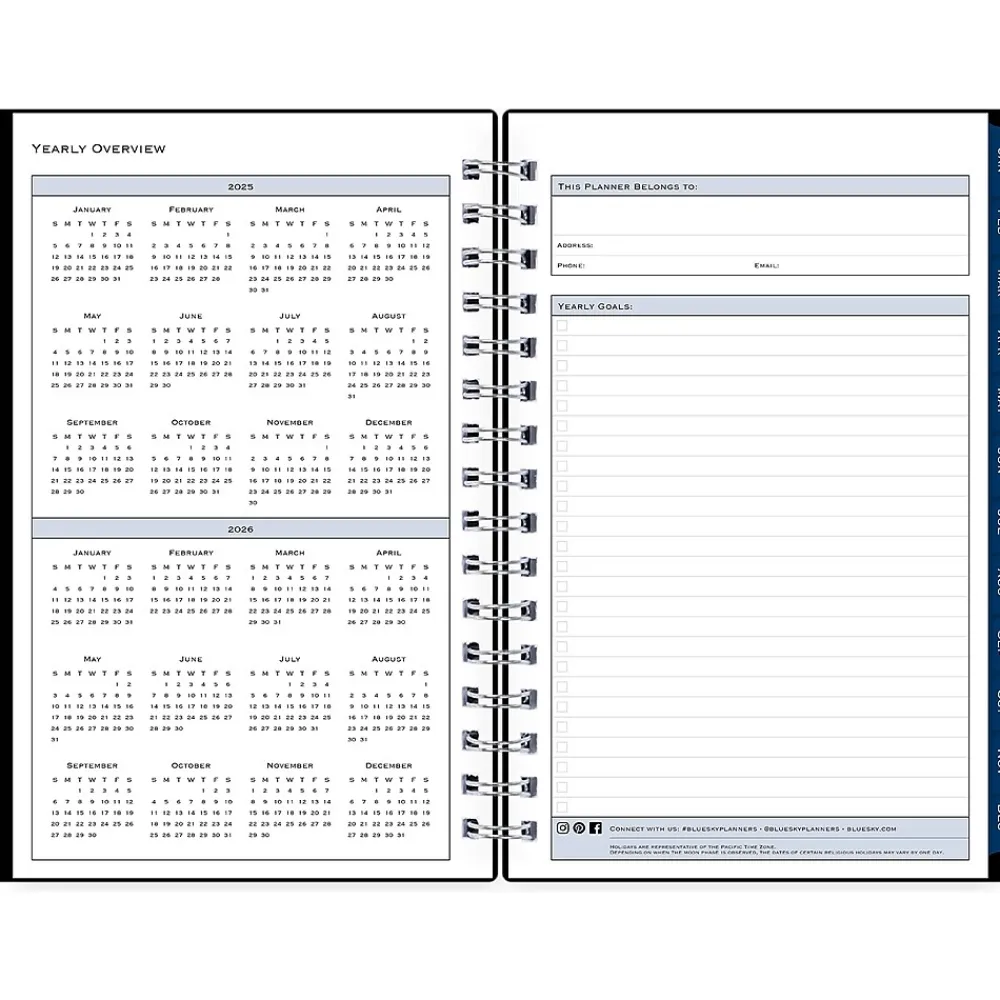 2025 Planners|Blue Sky 2025 5" x 8" Daily & Monthly Planner, Plastic Cover, Solid Black (148362)
