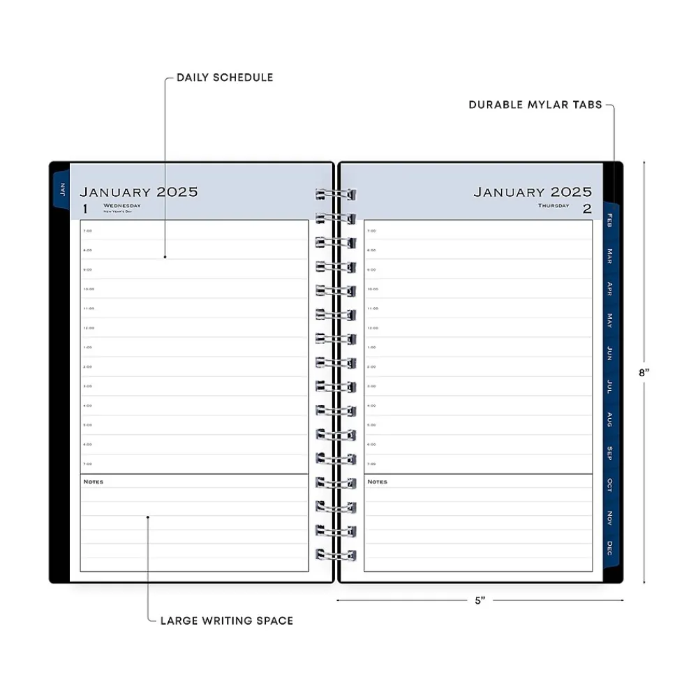 2025 Planners|Blue Sky 2025 5" x 8" Daily & Monthly Planner, Plastic Cover, Solid Black (148362)