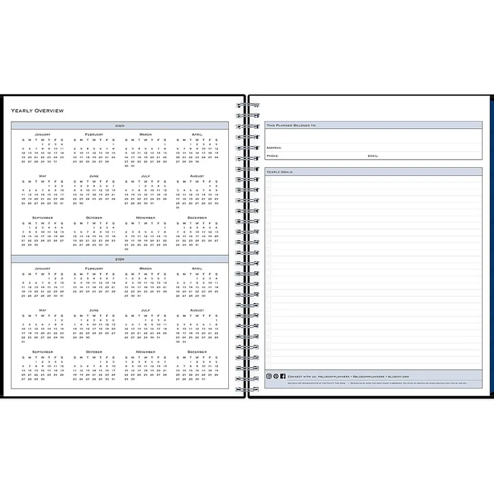 2025 Planners|Blue Sky 2025 8" x 10" Monthly Planner, Plastic Cover, Black (150853)