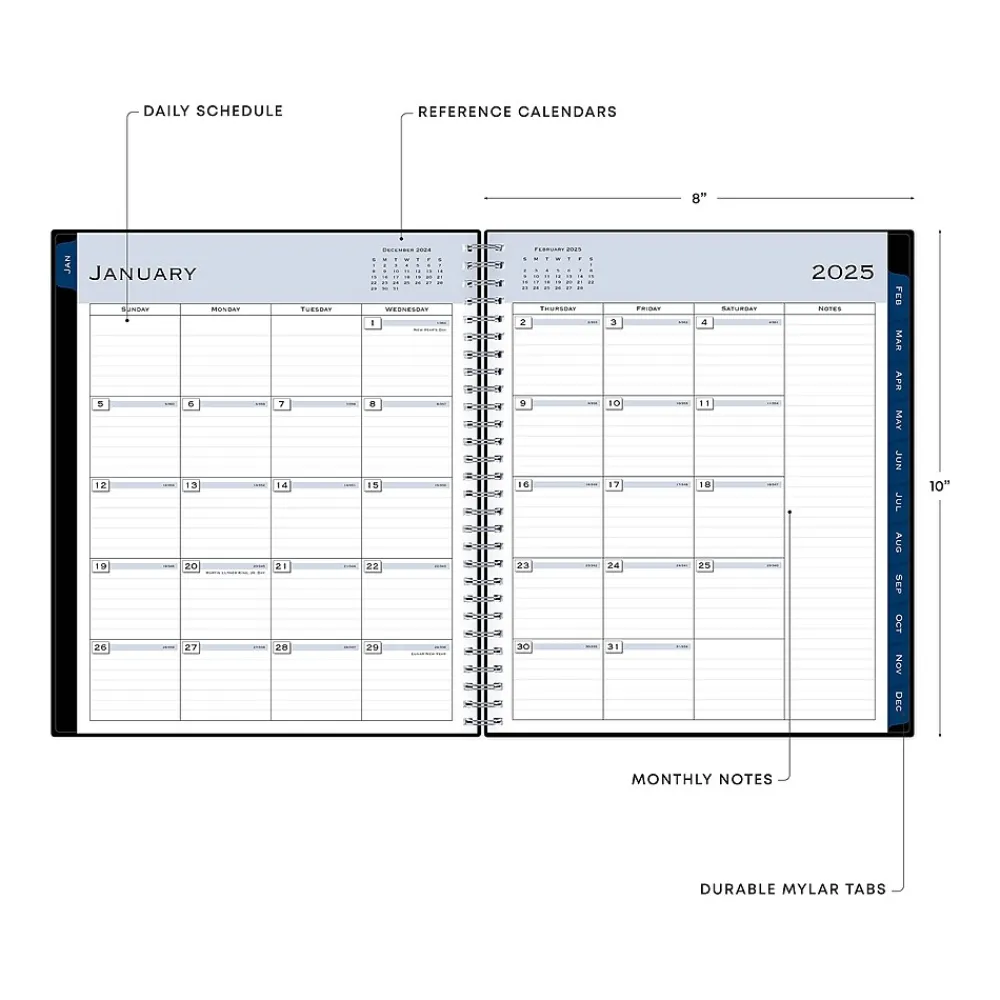 2025 Planners|Blue Sky 2025 8" x 10" Monthly Planner, Plastic Cover, Black (150853)