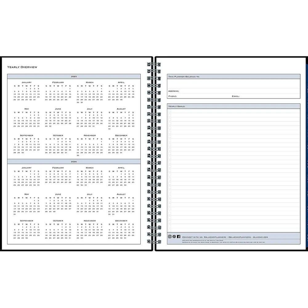 2025 Planners|Blue Sky 2025 7" x 9" Monthly Planner, Plastic Cover, Black (150855)