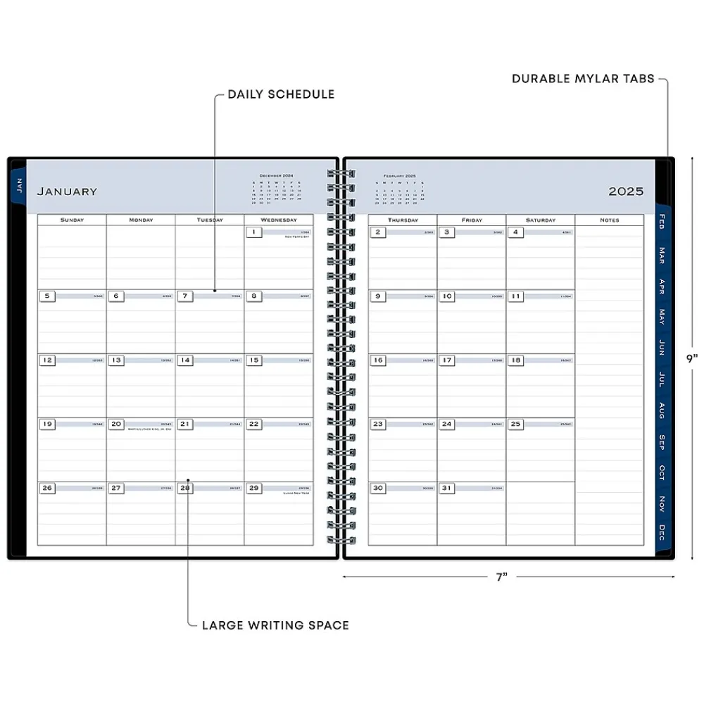 2025 Planners|Blue Sky 2025 7" x 9" Monthly Planner, Plastic Cover, Black (150855)
