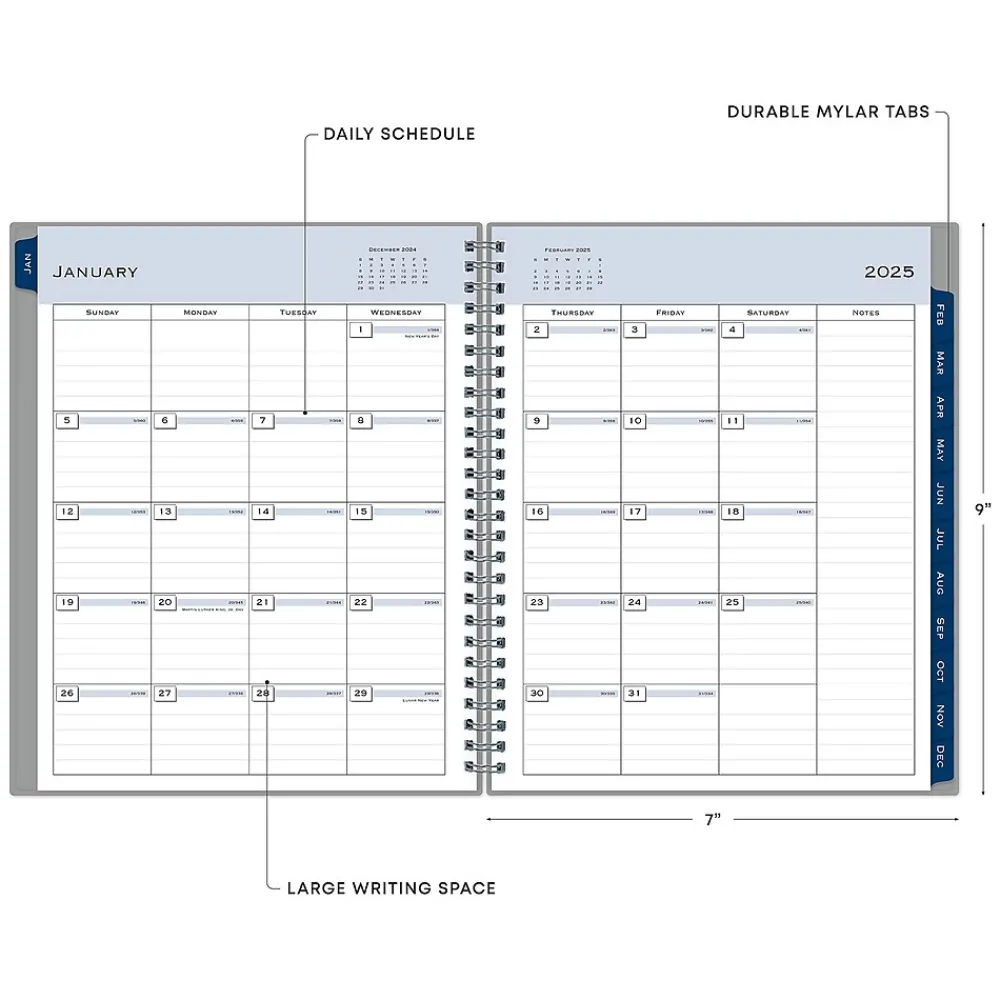 2025 Planners|Blue Sky 2025 7" x 9" Monthly Planner, Plastic Cover, Gray (150854)