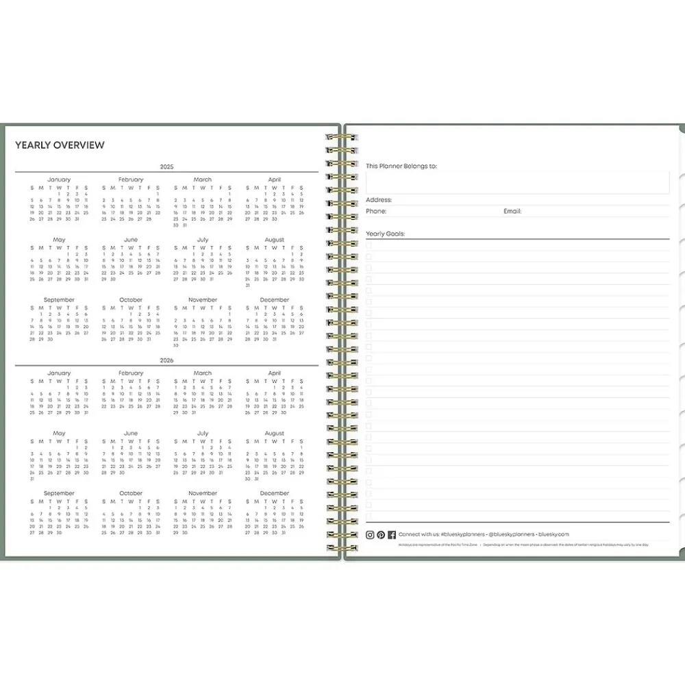 2025 Planners|Blue Sky 2025 8.5" x 11" Weekly & Monthly Planner, Plastic Cover, Linden Green (148236)