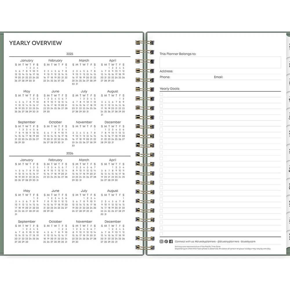 2025 Planners|Blue Sky 2025 5" x 8" Weekly & Monthly Planner, Plastic Cover, Linden Green (148237)