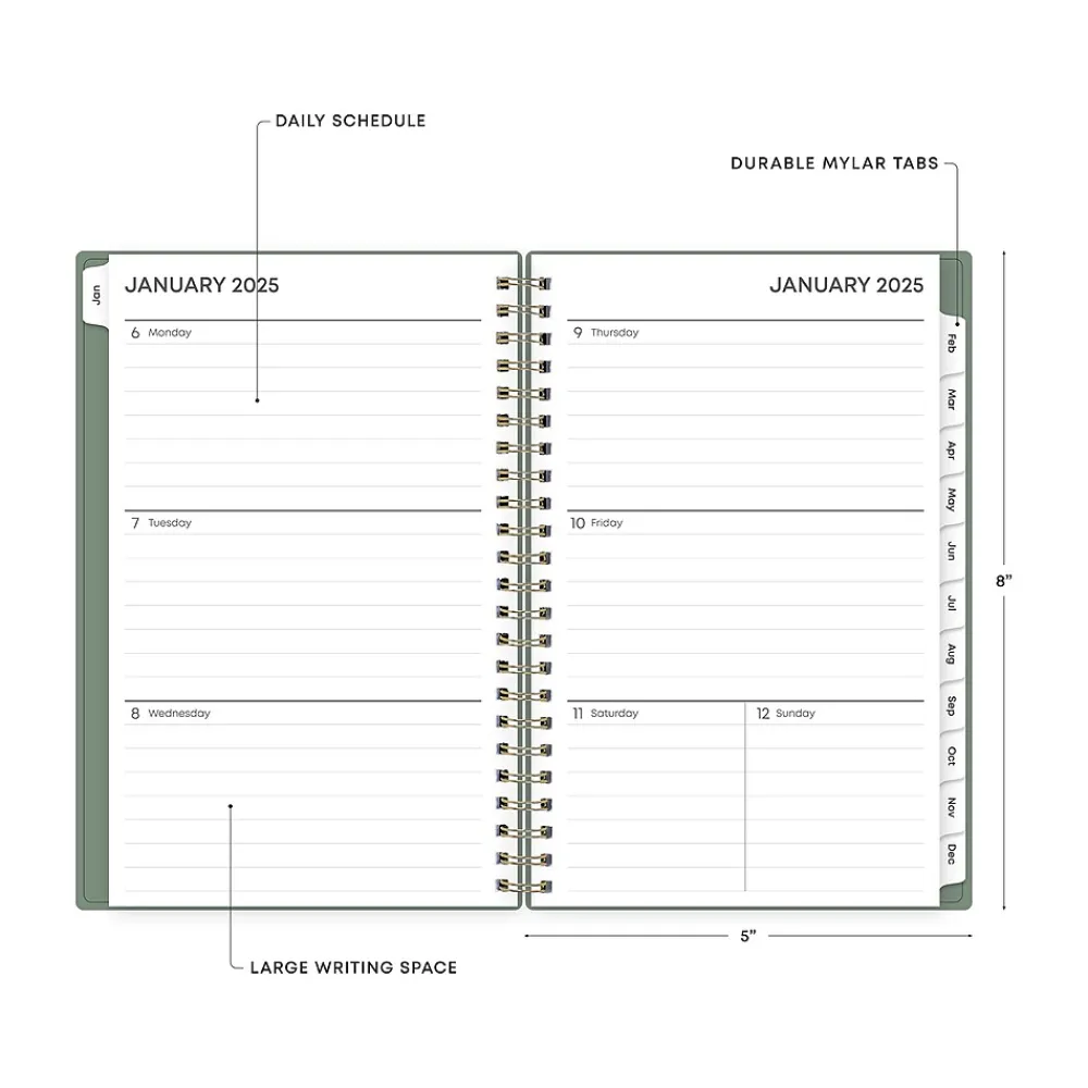 2025 Planners|Blue Sky 2025 5" x 8" Weekly & Monthly Planner, Plastic Cover, Linden Green (148237)