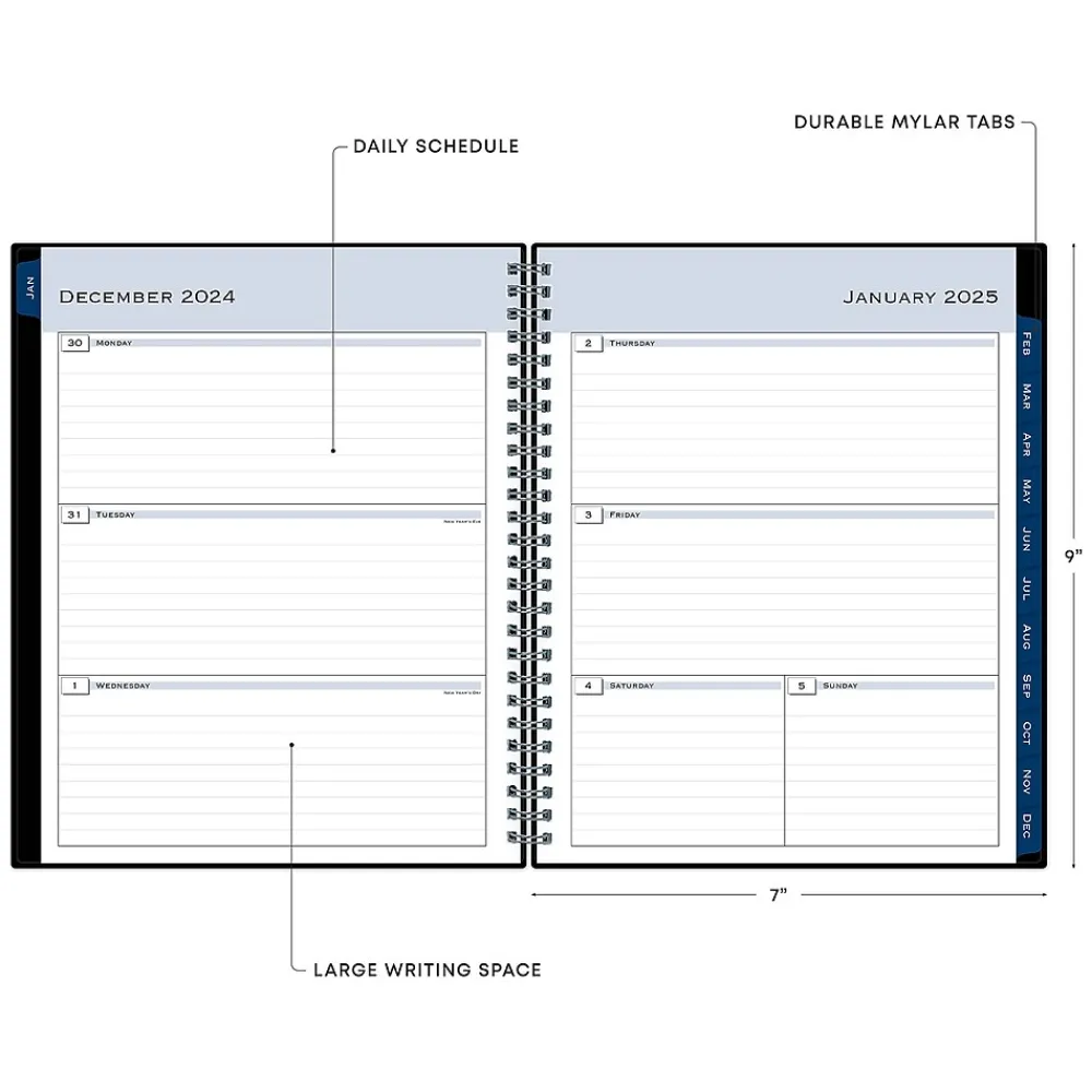 2025 Planners|Blue Sky 2025 7" x 9" Weekly & Monthly Planner, Plastic Cover, Black (148393)