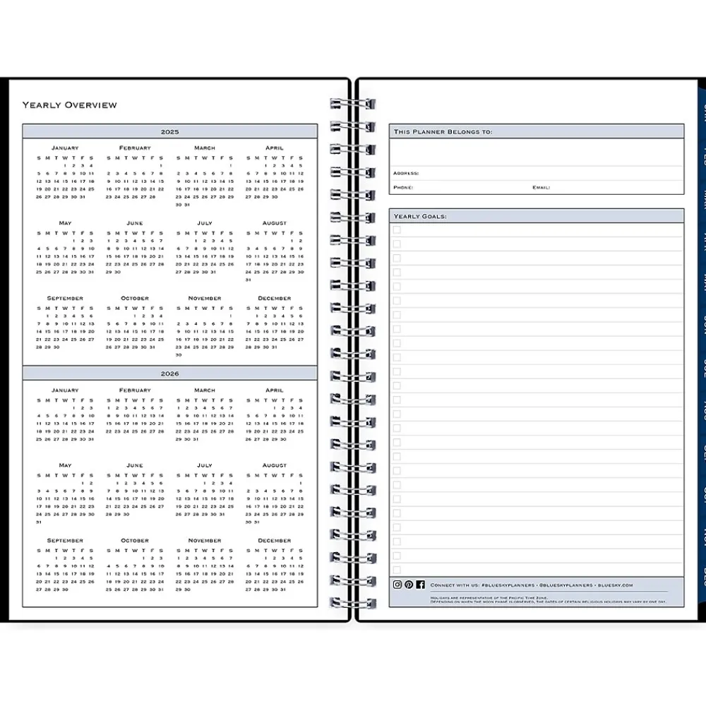 2025 Planners|Blue Sky 2025 5" x 8" Weekly & Monthly Appointment Book, Plastic Cover, Solid Black (150845)