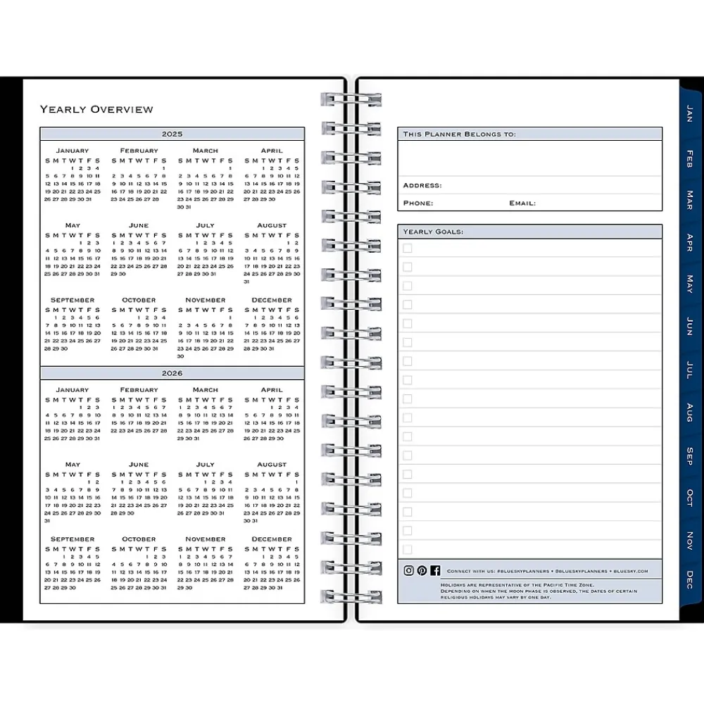 2025 Planners|Blue Sky 2025 3.63" x 6.13" Weekly & Monthly Planner, Plastic Cover, Black (148363)