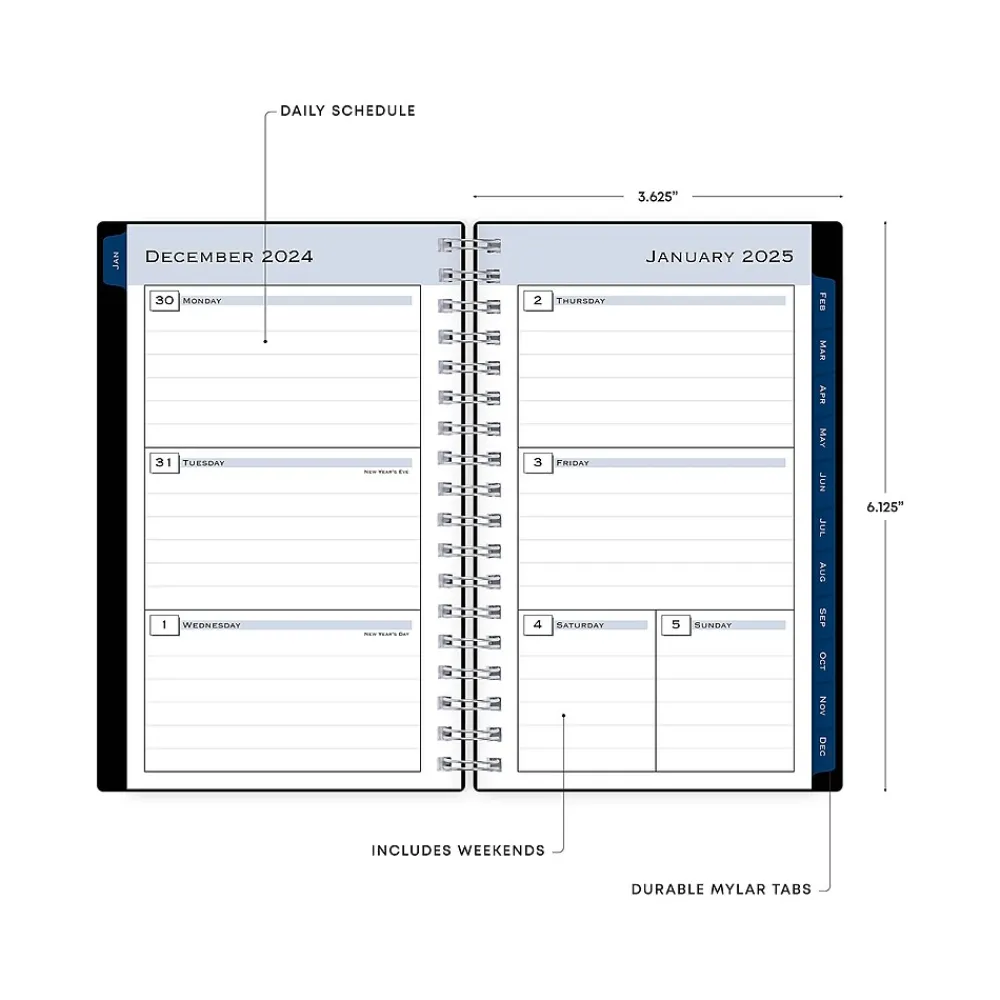 2025 Planners|Blue Sky 2025 3.63" x 6.13" Weekly & Monthly Planner, Plastic Cover, Black (148363)