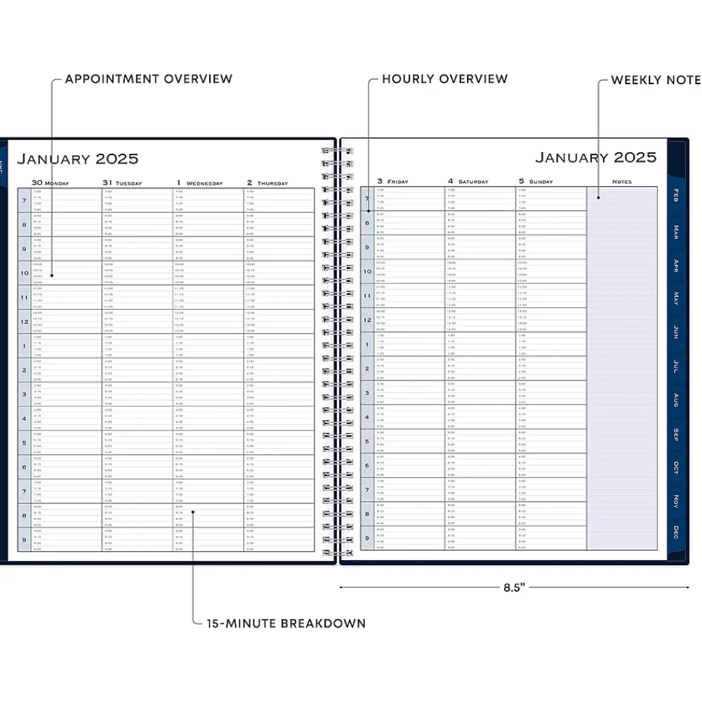 2025 Planners|Blue Sky 2025 8.5" x 11" Weekly & Monthly Appointment Book, Plastic Cover, Navy (148658-25)