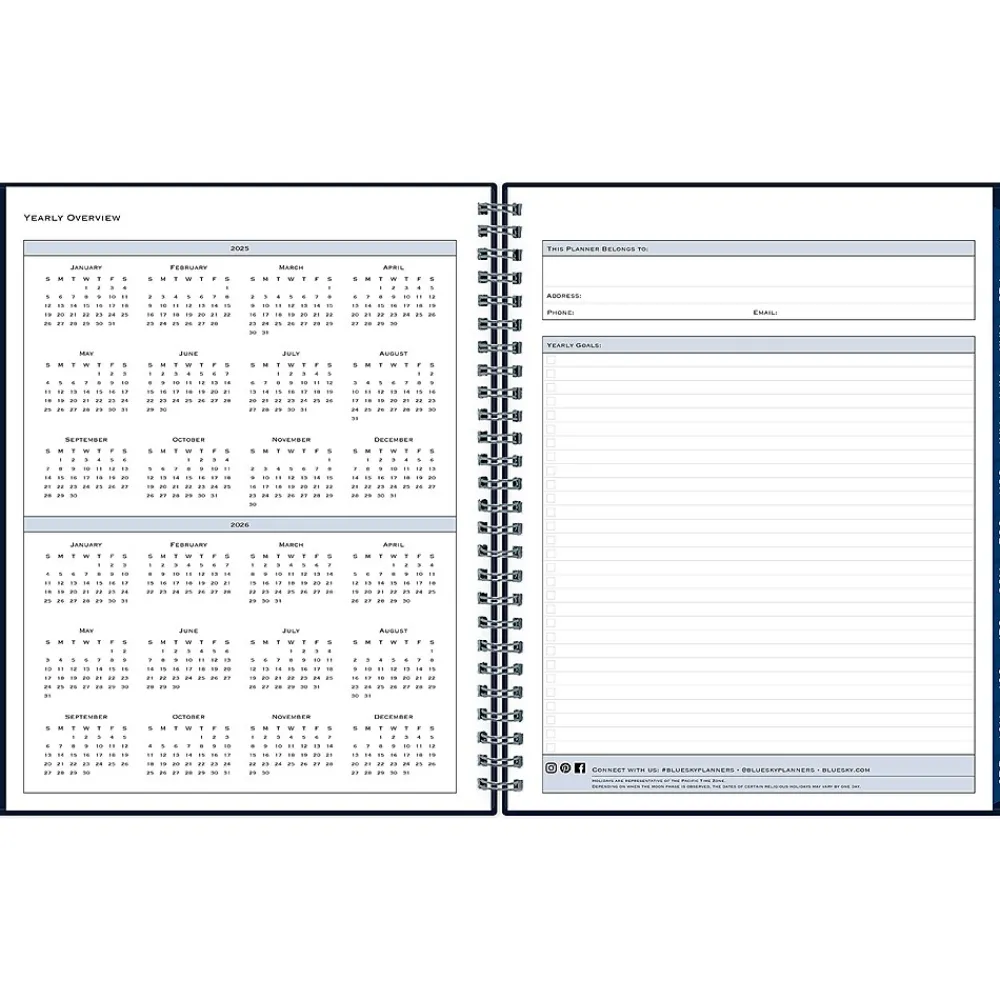 2025 Planners|Blue Sky 2025 7" x 9" Weekly & Monthly Appointment Book, Plastic Cover, Navy (150847)