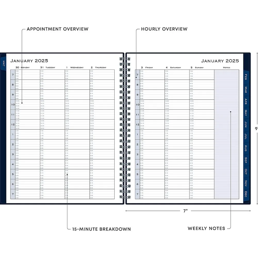 2025 Planners|Blue Sky 2025 7" x 9" Weekly & Monthly Appointment Book, Plastic Cover, Navy (150847)