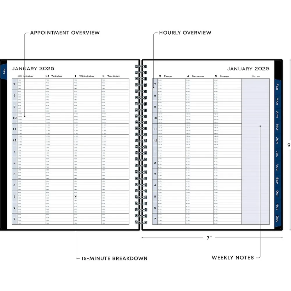 2025 Planners|Blue Sky 2025 7" x 9" Weekly & Monthly Appointment Book, Plastic Cover, Black (150846)