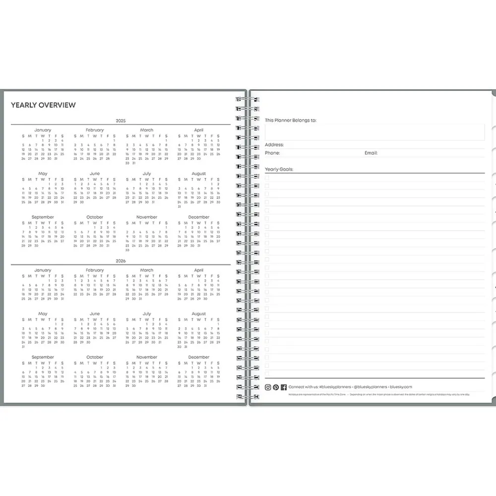 2025 Planners|Blue Sky 2025 8.5" x 11" Weekly & Monthly Planner, Plastic Cover, Slate Gray (152195)