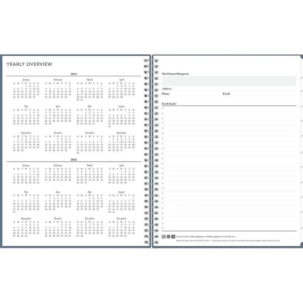 2025 Planners|Blue Sky 2025 8.5" x 11" Weekly & Monthly Planner, Plastic Cover, Steel Blue (148317)