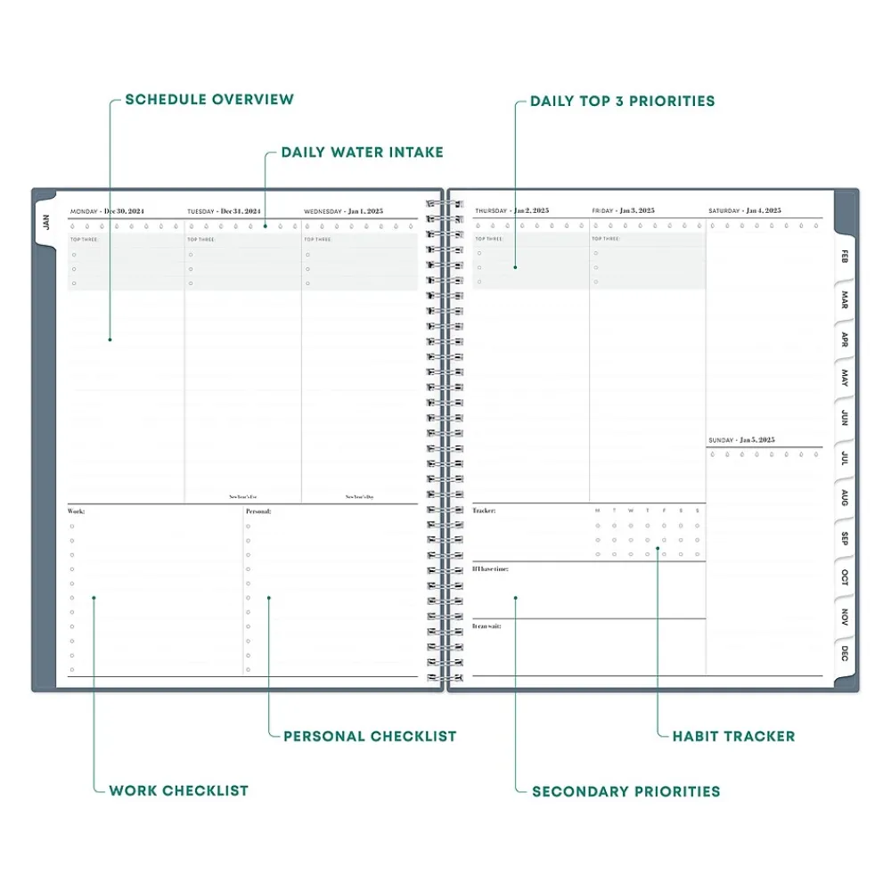 2025 Planners|Blue Sky 2025 8.5" x 11" Weekly & Monthly Planner, Plastic Cover, Steel Blue (148317)