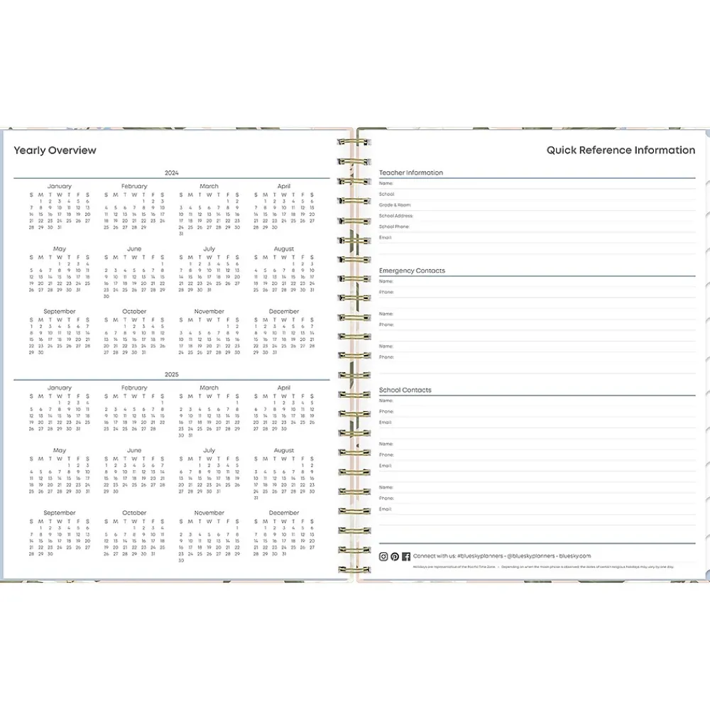 Academic Planners|Blue Sky 2024-2025 Aminah Rose 8.5" x 11" Academic Weekly & Monthly Planner, Gray Board Cover, Multicolor (150461)